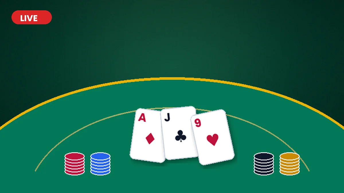 Table de blackjack en direct avec cartes et jetons